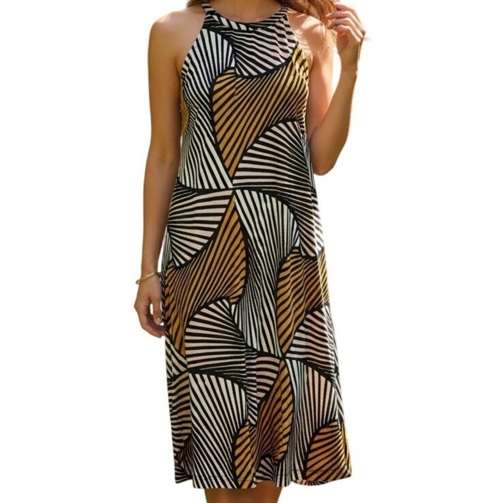 Ann Taylor Dress Size 16 Sleeveless Black Mustard Geometric Modern  minimalist‎